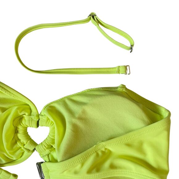 Bikini 2Pc High Cut Swimsuit Jr Lg 11-13 Adjustable Removable Straps Neon Yellow - Picture 5 of 9